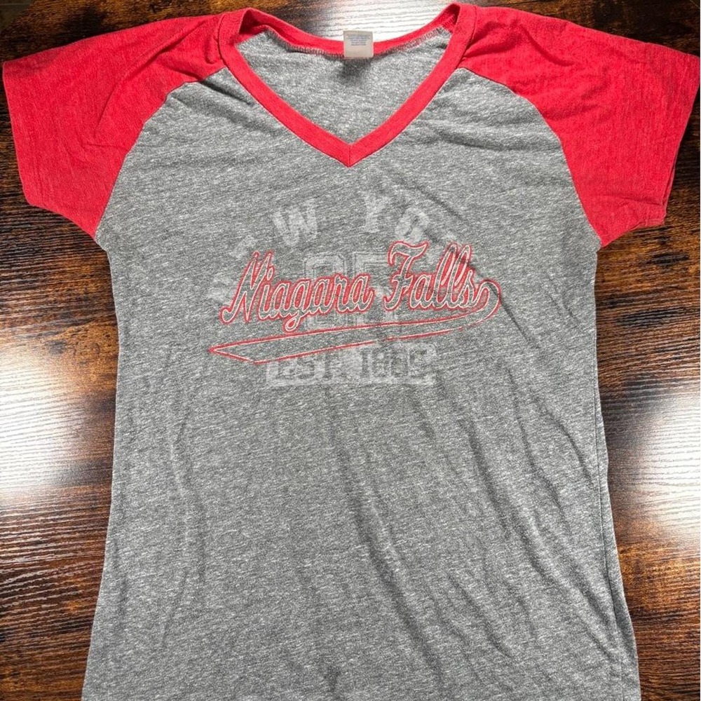Gray/red vintage 90s Prairie Mountain Niagra Falls tee